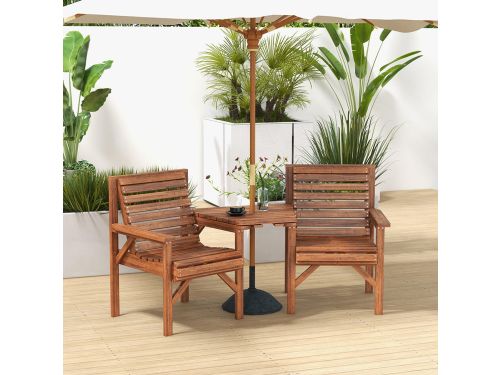 Pugsdrly 3-delige bistroset van hout, weerbestendige tuinmeubelset met lamellenontwerp