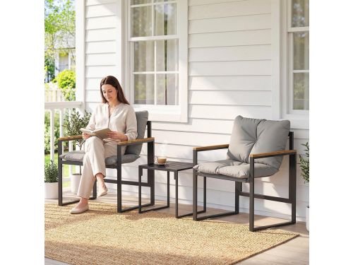 Pugsdrly Bistroset voor 2 personen, 3-delige tuinbistroset met metalen frame