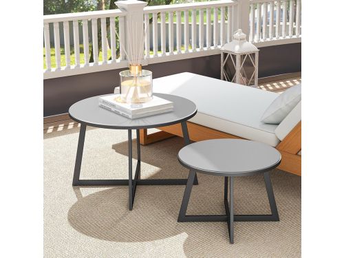 Pugsdrly Set van 2 bijzettafels Stapelbaar Tuintafel Rond weerbestendig Balkontafel