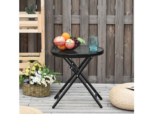 Pugsdrly Tuintafel Bijzettafel Bistrotafel met glazen blad rond opvouwbaar Metaal
