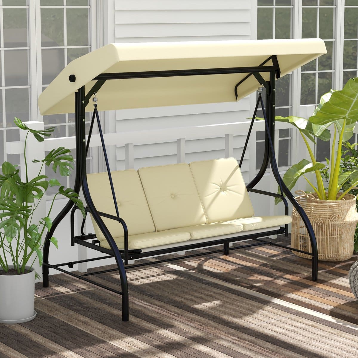 re purelife® 2 in 1 hollywoodschommel met ligfunctie 3 zits tuinschommel met verstelbaar