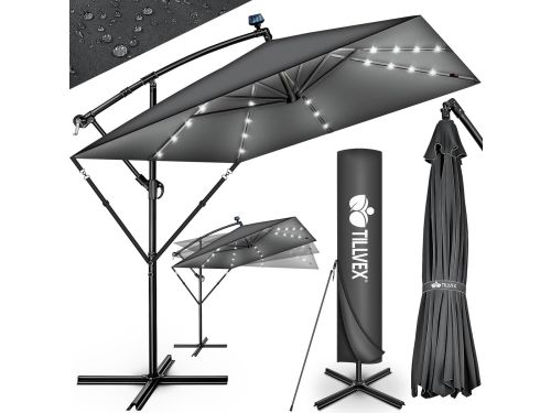 Rechthoekige Aluminium Parasol Ø 330 cm met Windscherm en Afdekking