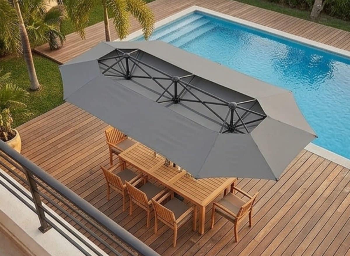rechthoekige zweefparasol 320×150 cm uv50+ zonbescherming, stalen frame