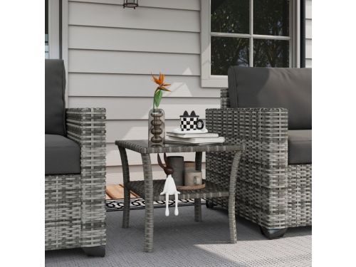 REDOM Rattan Bijzettafel - Vierkant - Met Glazen Tafelblad