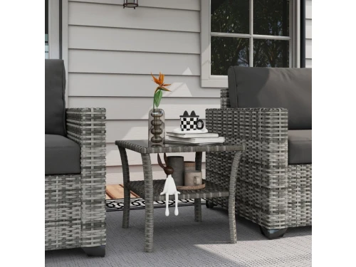 REDOM Rattan Bijzettafel - Vierkant - Met Glazen Tafelblad