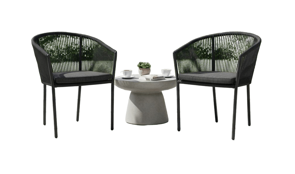 reims stackable dining chair black alu/rope black eurofar eurofar