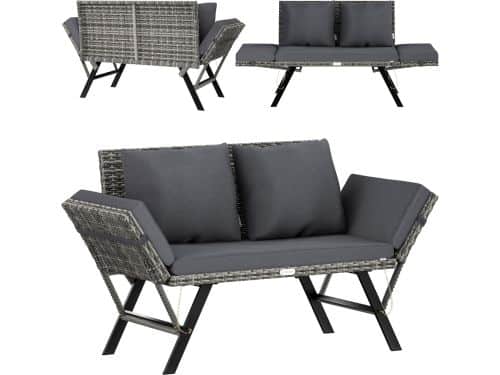 RelaxRattan 2-in-1 Tuinbank en Ligbed 176 x 56 x 81