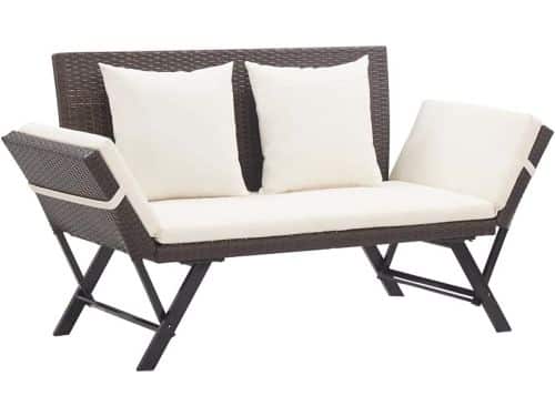 RelaxRattan 2-in-1 Tuinbank en Ligbed met Kussens 176×70×80 cm Polyrotan