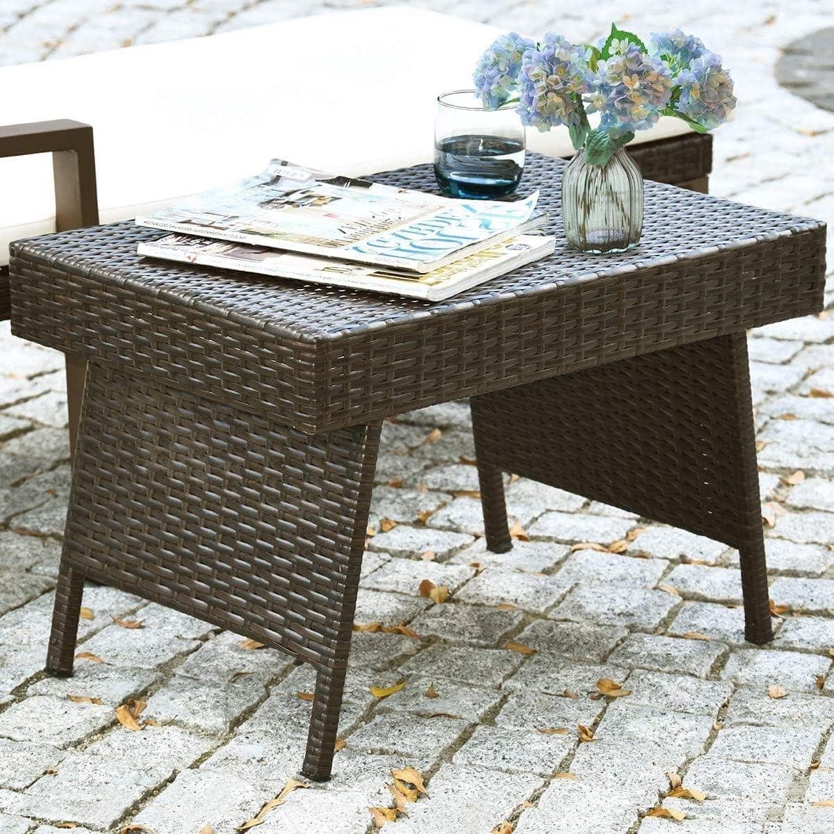 rieten bijzettafel buitentafel terras en tuin opvouwbaar