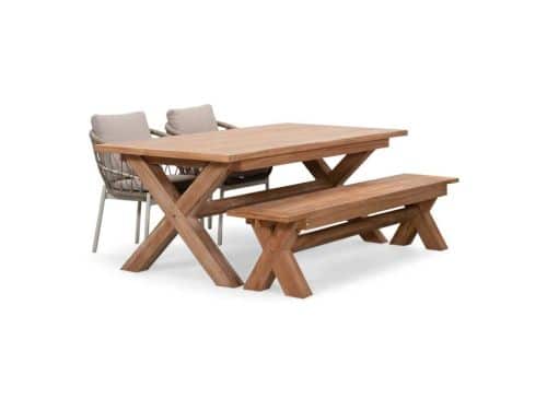 Riga/Dakota beige/wit stoel-bank dining tuinset | 4 personen | hardhout + touw | 200cm