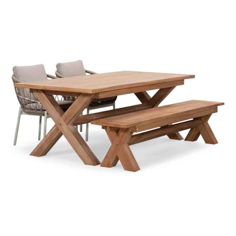 riga/dakota beige/wit stoel bank dining tuinset | 4 personen | hardhout + touw | 200cm