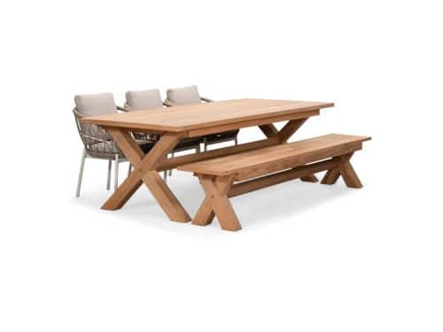 Riga/Dakota beige/wit stoel-bank dining tuinset | 6 personen | hardhout + touw | 250cm