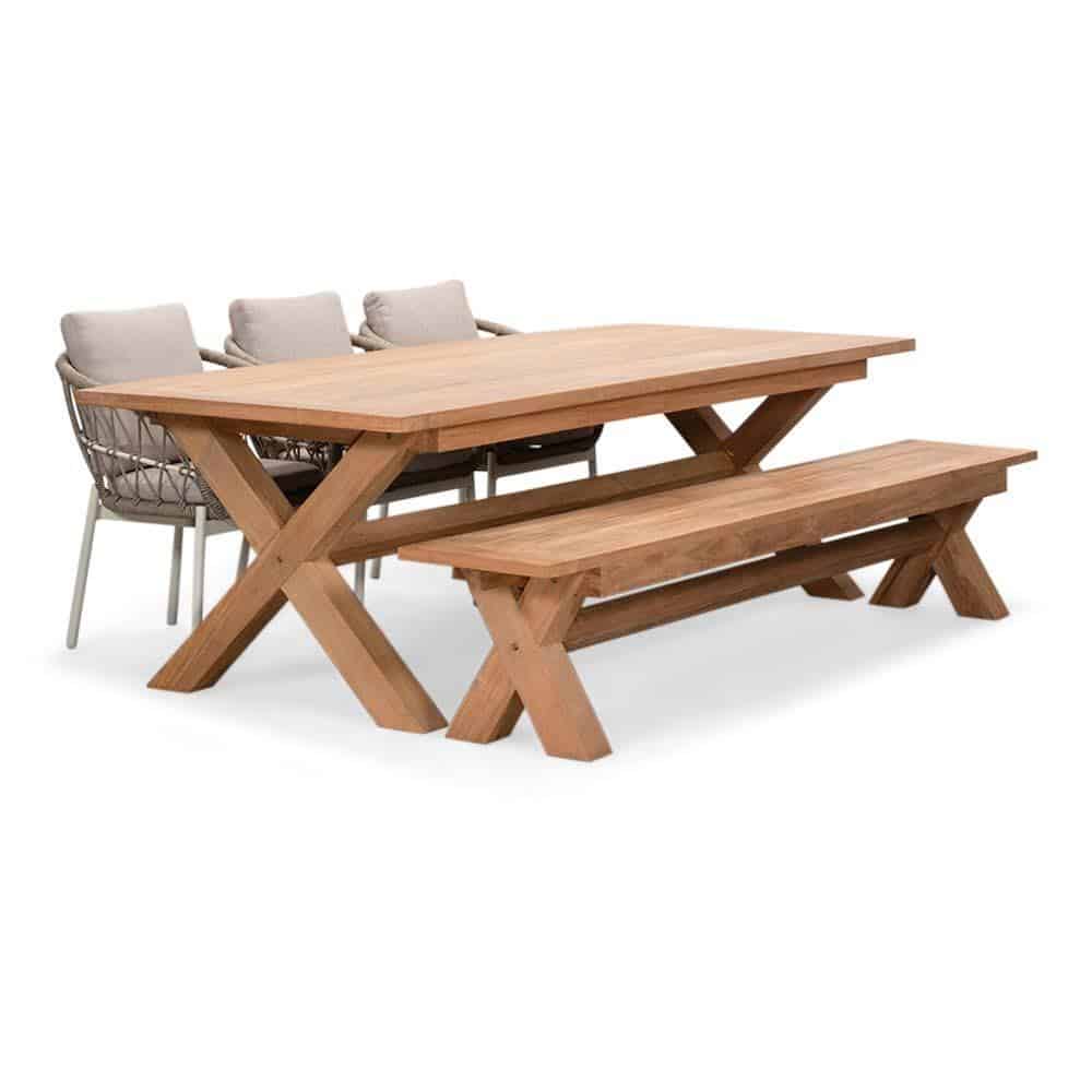 riga/dakota beige/wit stoel bank dining tuinset | 6 personen | hardhout + touw | 250cm