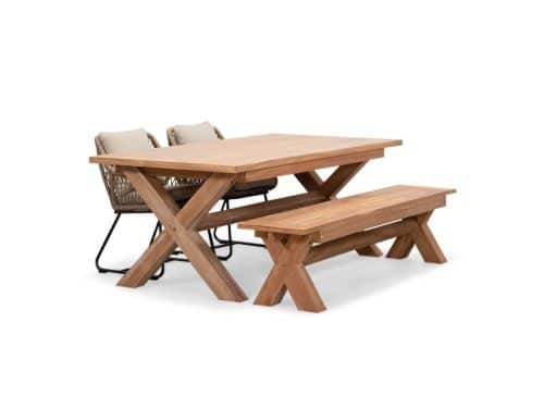 Riga/Portofino Sahara Dust stoel-bank dining tuinset | 4 personen | hardhout + touw | 200cm