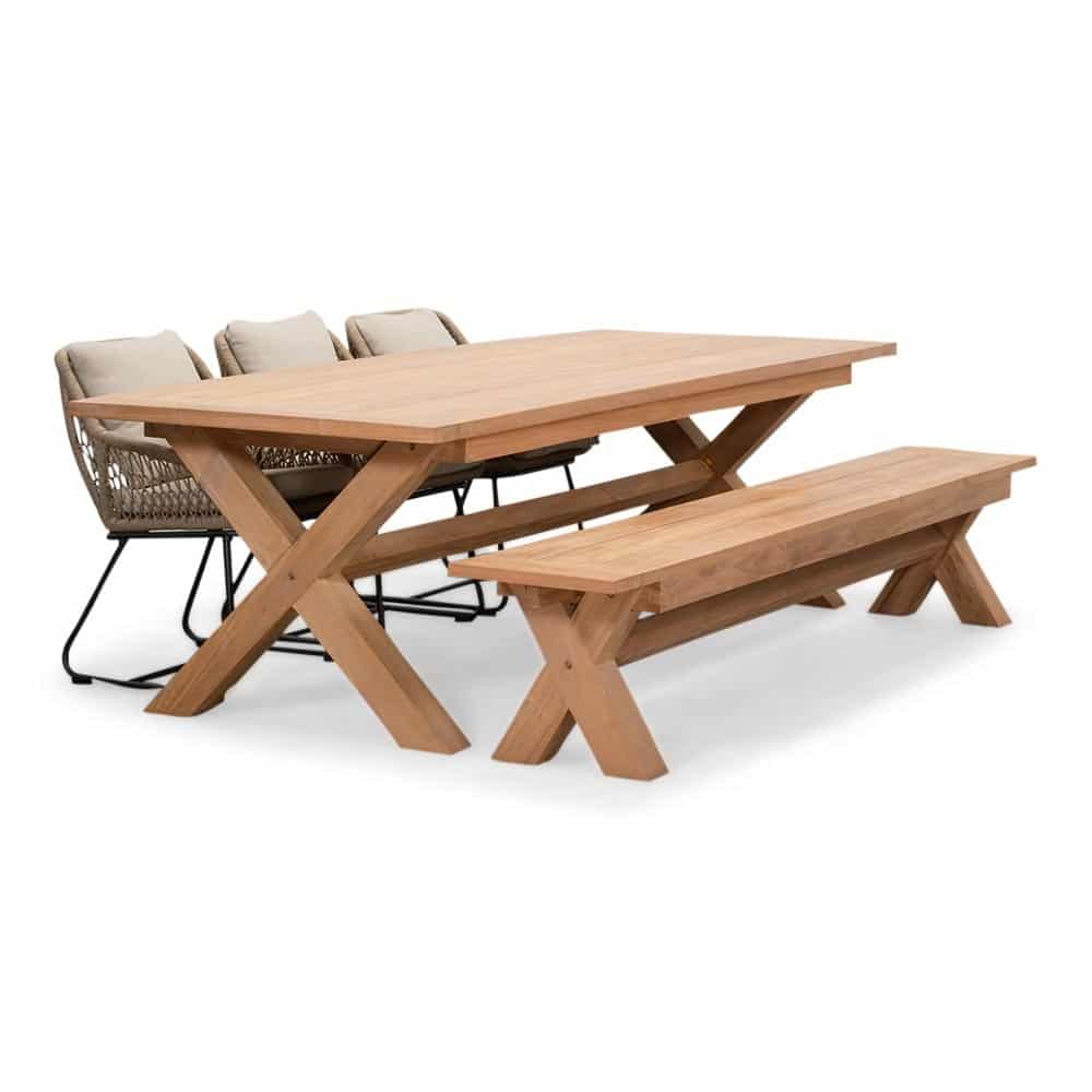 riga/portofino sahara dust stoel bank dining tuinset | 6 personen | hardhout + touw | 250cm
