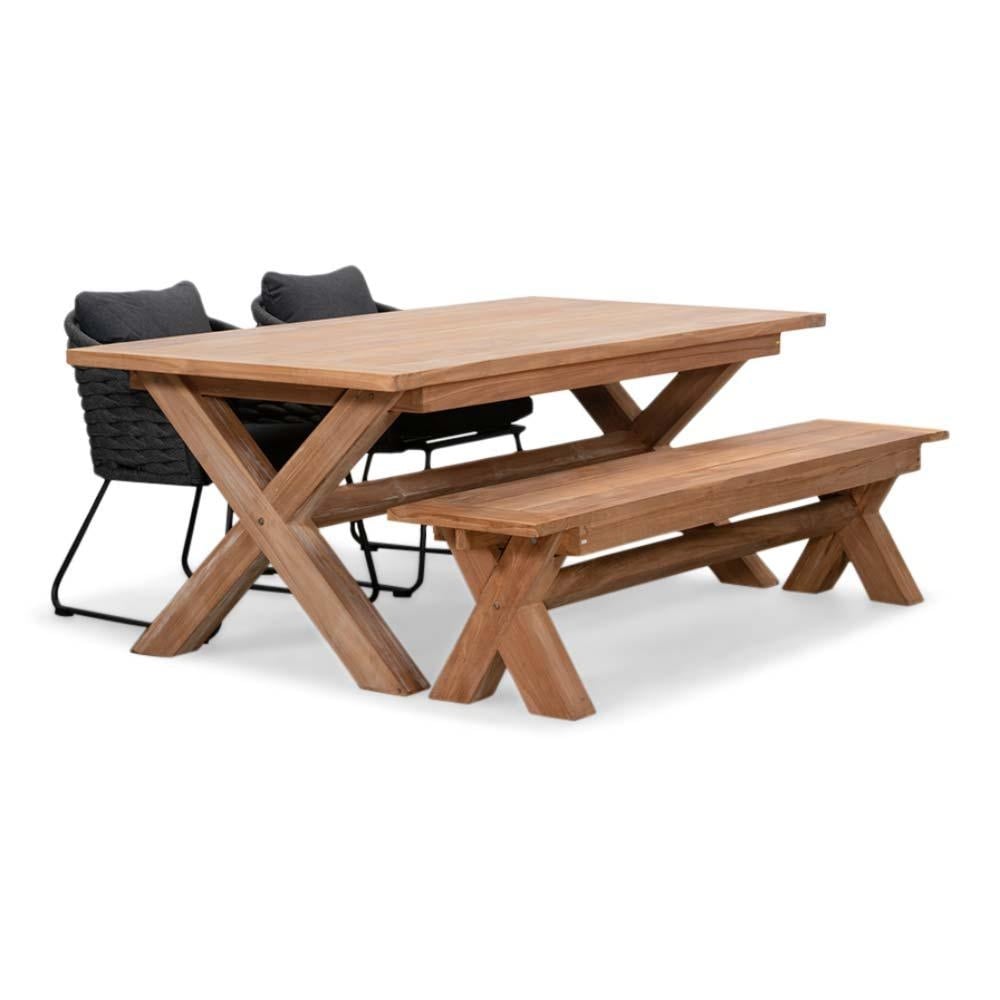 riga/ropera lava grey stoel bank dining tuinset | 4 personen | hardhout + touw | 200cm