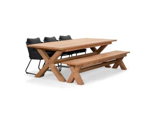 Riga/Ropera Lava Grey stoel-bank dining tuinset | 6 personen | hardhout + touw | 250cm