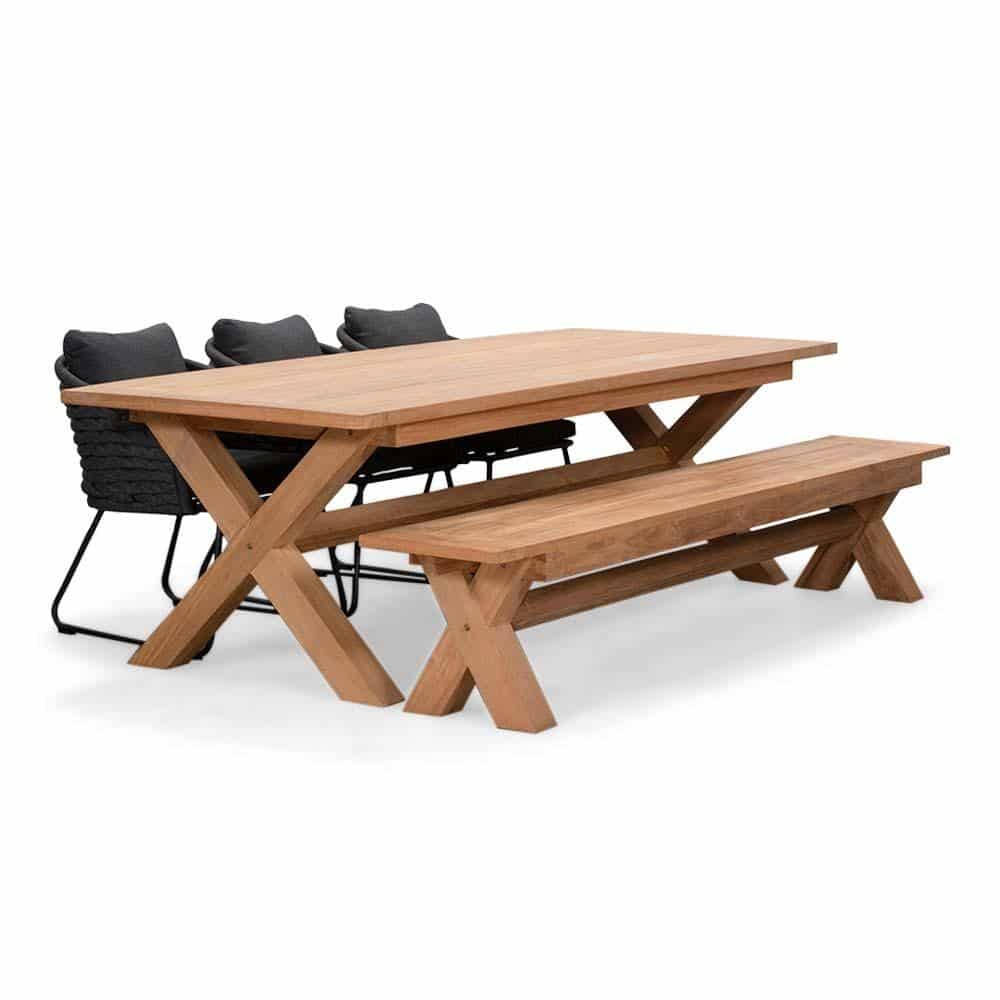riga/ropera lava grey stoel bank dining tuinset | 6 personen | hardhout + touw | 250cm