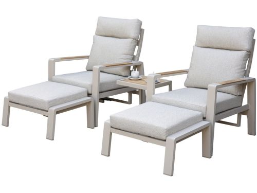 Ripasso lounge balkonset verstelbaar 5 delig latte zand aluminium teak
