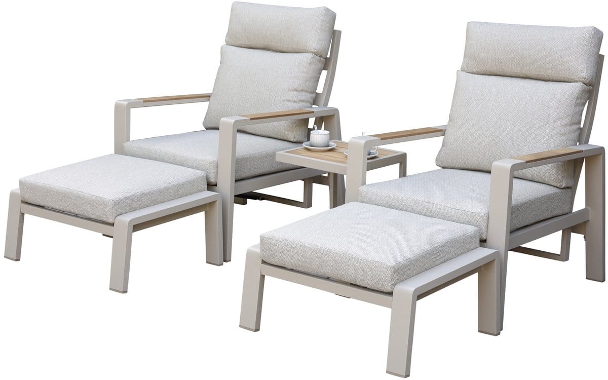 ripasso lounge balkonset verstelbaar 5 delig latte zand aluminium teak