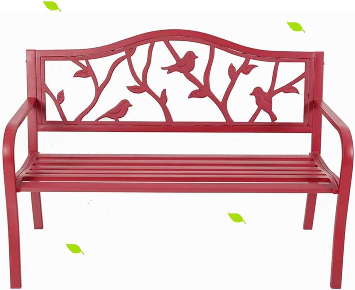 rode buitenbank voor tuin en park met stalen frame