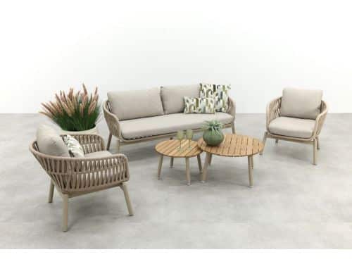 Romeo/Mindo rope stoel-bank loungeset - Latte