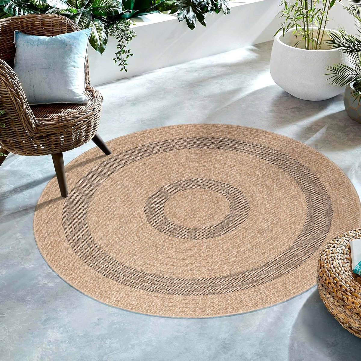 rond buitenkleed natuurlijk Ø160 cm geschikt voor tuin