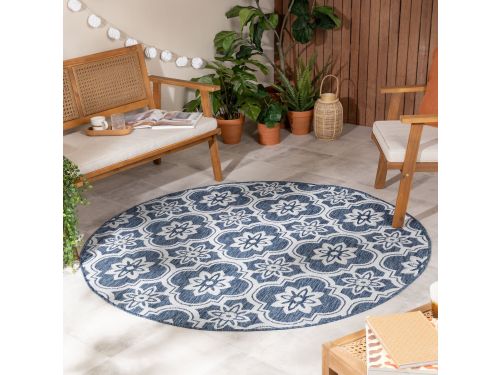 Rond buitenkleed - Rio Flower Blauw - Ø 160 cm