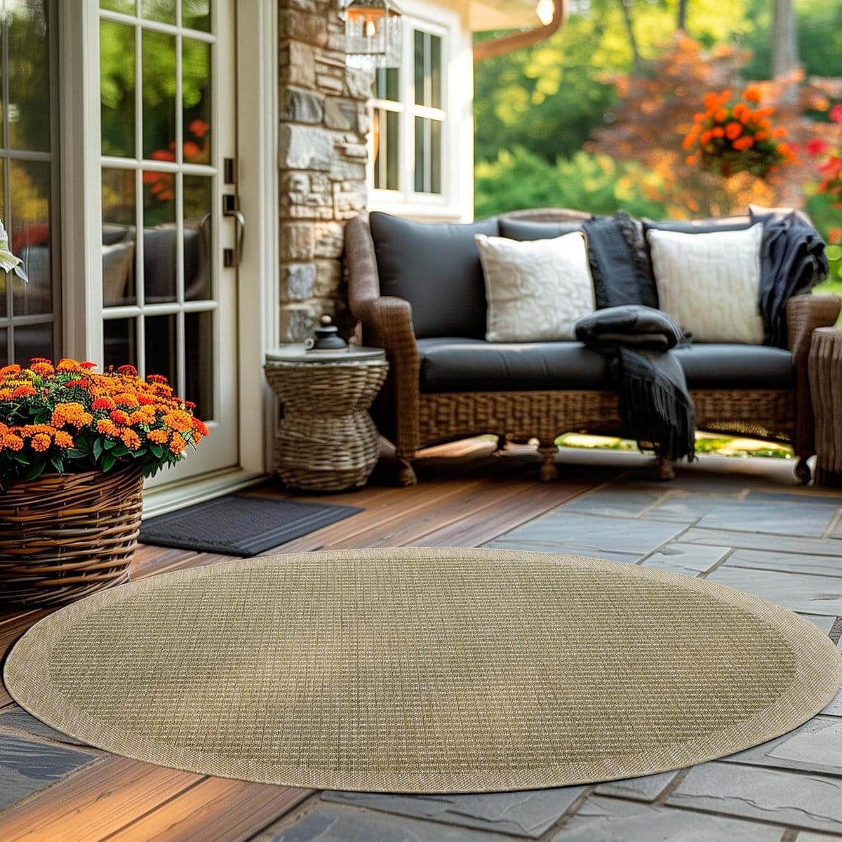 rond buitenkleed sisal look weerbestendig voor patio, balkon of tuin
