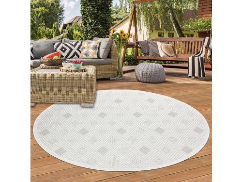 Rond Buitentapijt Ø80 cm Crème - Weerbestendig Vloerkleed voor Tuin