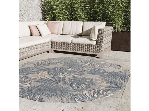 Ronde Buiten- en Binnentapijt 200x200 cm Weerbestendig met Bloemmotief