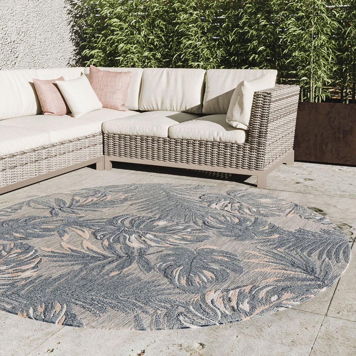 ronde buiten en binnentapijt 200×200 cm weerbestendig met bloemmotief