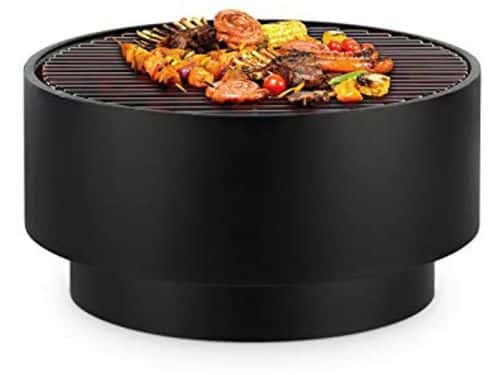 Ronde vuurschaal en grill 3-in-1 voor buiten met bamboe tafelblad