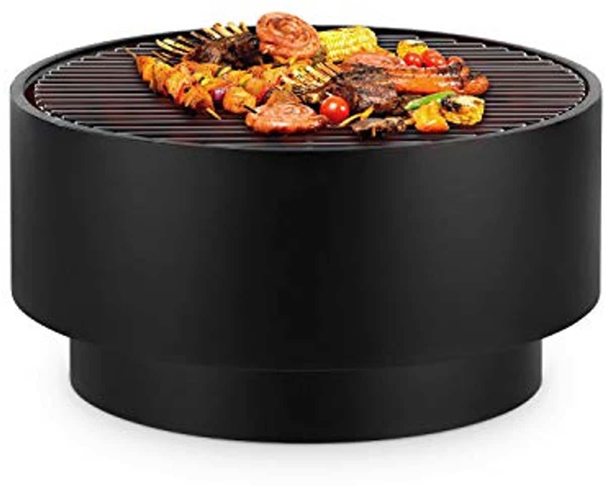 ronde vuurschaal en grill 3 in 1 voor buiten met bamboe tafelblad