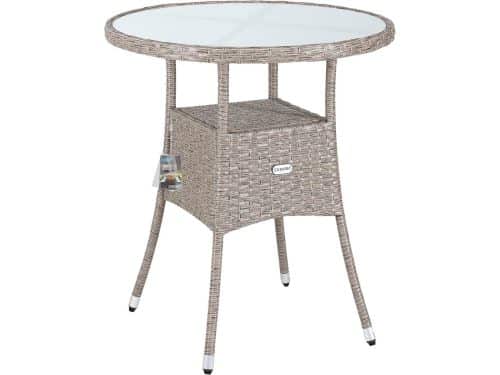 Ronde Weerbestendige Tuintafel van Polyrotan met Melkglas - 60x74cm Buiten