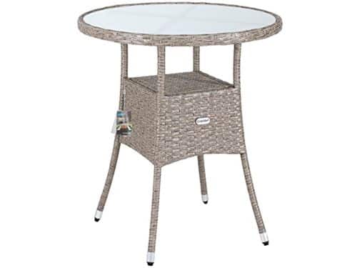 Ronde Weerbestendige Tuintafel van Polyrotan met Melkglas - 60x74cm Buiten