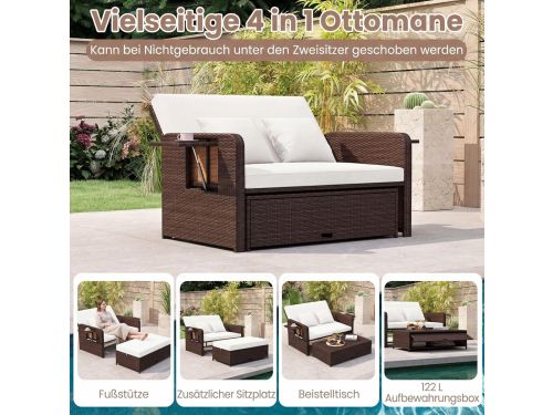 Rotan 3-in-1 Tuin Ligstoel / Loungeset 166x166x55 cm
