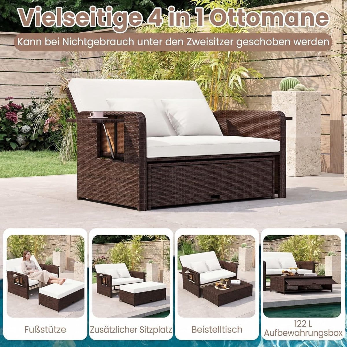 rotan 3 in 1 tuin ligstoel / loungeset 166x166x55 cm