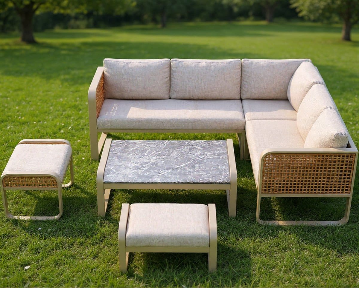 rotan hoek loungeset 6 7 personen met tafel & kussens