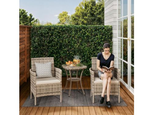 Rotan Tuinmeubelset 3-delig - Balkonset met Tafel en 2 Stoelen