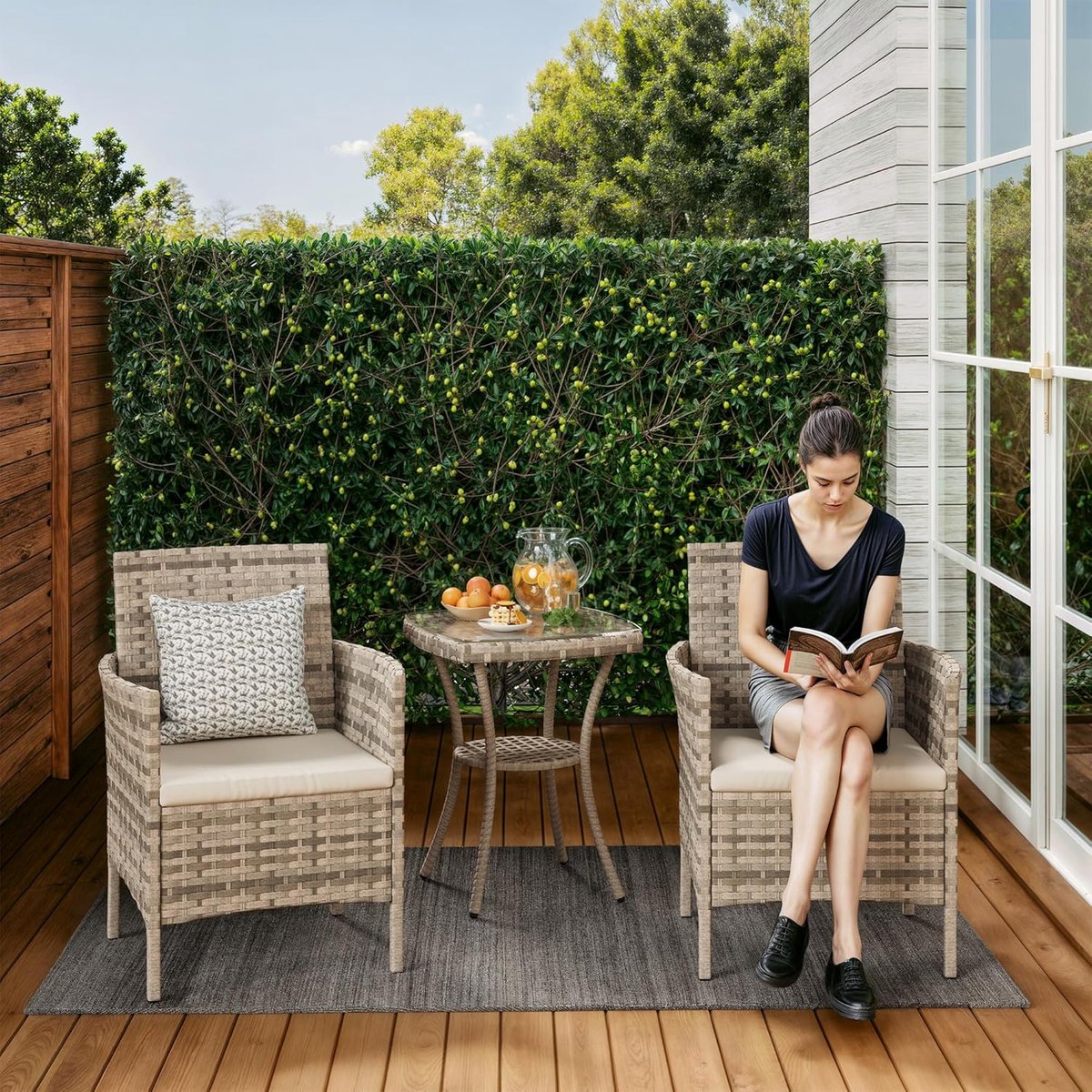 rotan tuinmeubelset 3 delig balkonset met tafel en 2 stoelen