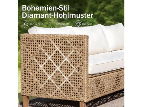 Rotan tuinmeubelset 4-persoons - 3-delig balkon- en terrasmeubilair met chaise