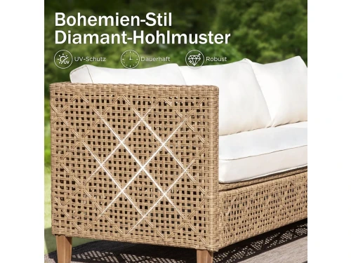 Rotan tuinmeubelset 4-persoons - 3-delig balkon- en terrasmeubilair met chaise