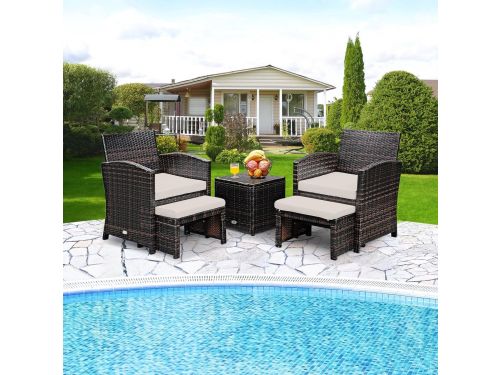 Santorini Pure 5-Delige Luxe Balkonset - Inclusief 2 Ergonomische Fauteuils