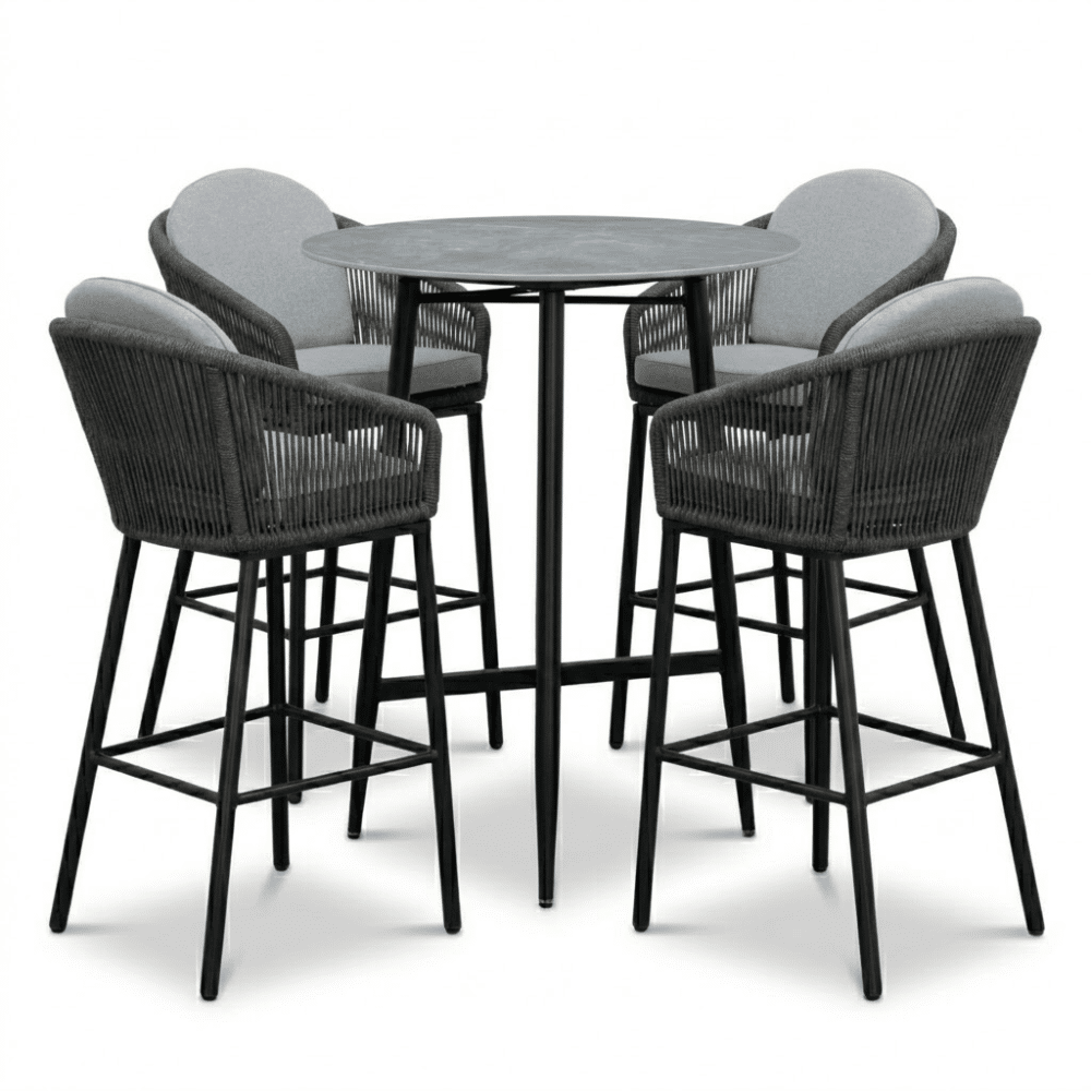 santos marble grey/mara stone grey dining barset | 4 personen | sintered stone + touw | 90cm