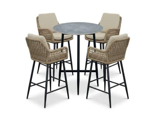 Santos Marble Grey/Valencia Sahara Dust dining barset | 4 personen | sintered stone + touw | 90cm