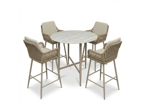 Santos Marble Latte/Valencia Sandstone dining barset | 4 personen | sintered stone + touw | 90cm