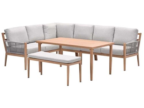 Sardinia lounge-diningset - aluminium met houtlook - 7-persoons