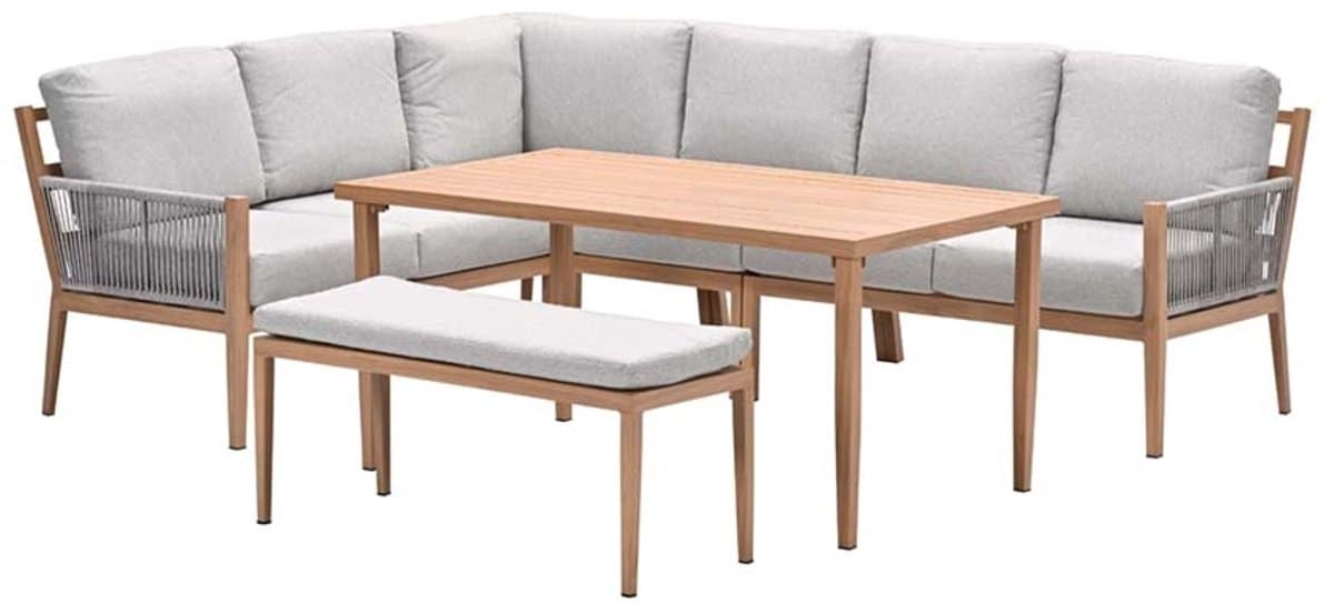 sardinia lounge diningset aluminium met houtlook 7 persoons