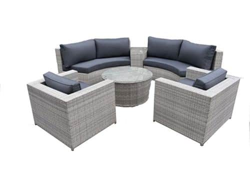 Savvy wicker diningset 6-delig met donkergrijze kussens